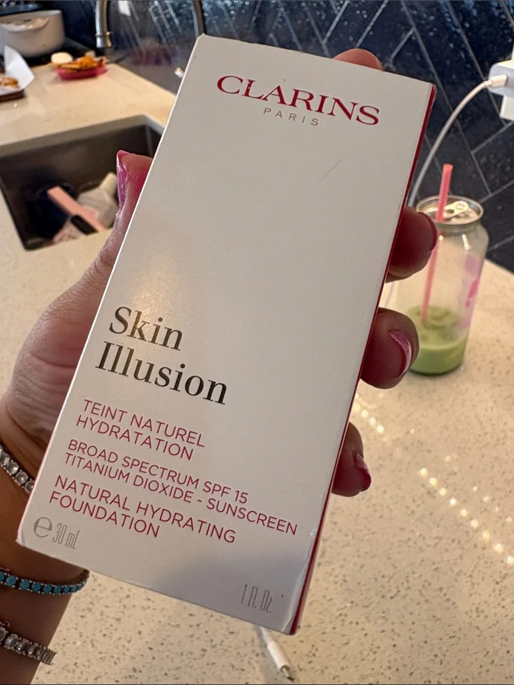 Clarins White Box with Pink Accents - Skin Illusion Packaging